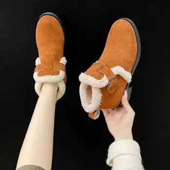 Осенне-зимние женские хлопковые ботинки больших размеров на толстой подошве, зимние сапоги, теплые, толстые, мягкие, 35-43 35 бежевый