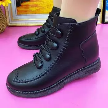 Осенне-зимние женские хлопковые ботинки с мягкой подошвой, утолщенные теплые плюшевые нескользящие короткие зимние ботинки, женские теплые хлопковые ботинки для мам 35 чёрный