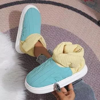 Осенне-зимние женские хлопковые туфли с бархатом для тепла, на липучке, с высокой теплой пряжкой, домашние туфли 36-41 36 синий