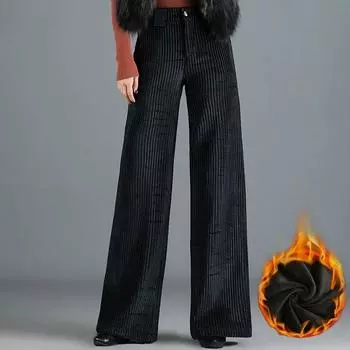 Осенне-зимние женские мешковатые вельветовые широкие брюки женские брюки с высокой талией большого размера повседневные прямые брюки S чёрный