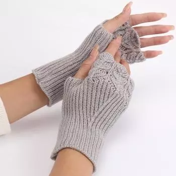 Осенне-зимние женские модные универсальные вязаные теплые перчатки с половиной пальца 1 pair вино красного