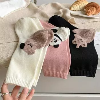 Осенне-зимние женские носки Harajuku, хлопковые носки средней длины с принтом медведя из мультфильма, милые носки для девочек Kawaii белый