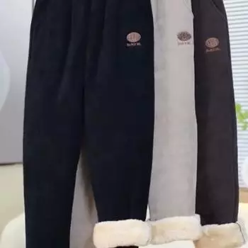 Осенне-зимние женские очень толстые утепленные брюки с высокой талией, эластичные брюки для мам среднего и пожилого возраста, теплые брюки S чёрный