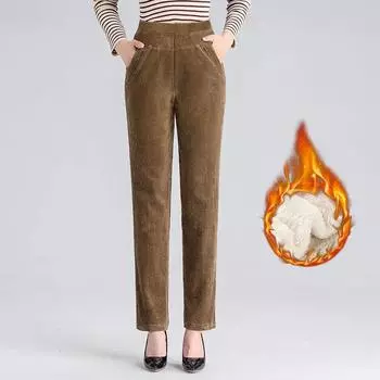 Осенне-зимние женские однотонные брюки больших размеров с подкладкой, утолщенной эластичной талией, вельветовые теплые свободные однотонные брюки для отдыха 3XL