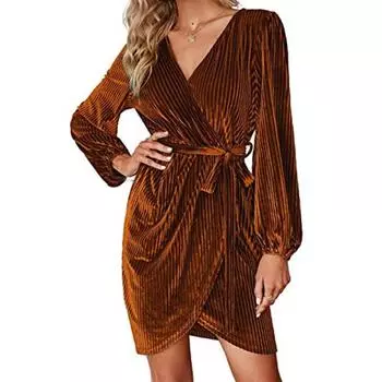 Осенне-зимние женские однотонные платья со шнуровкой на талии, плиссированные, с завязками на талии S янтарь