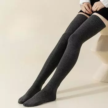 Осенне-зимние женские однотонные утолщенные носки до бедра, махровые наколенники, мягкие домашние чулки, теплые, удобные, повседневные, дышащие, носки до голени one size
