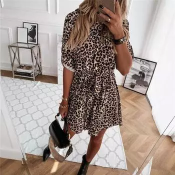 Осенне-зимние женские особенности многоцветное сексуальное платье S цветной печати леопарда