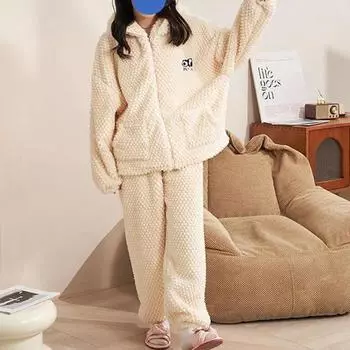 Осенне-зимние женские пижамные комплекты, фланелевая одежда для сна, топы с капюшоном и брюки, комплект из 2 предметов, утепленная теплая ночная рубашка из кораллового флиса, домашняя одежда S красный