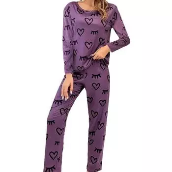 Осенне-зимние женские пижамы с длинными рукавами, длинные брюки, пижамы с принтом, домашняя одежда из двух предметов, женская одежда S розовый