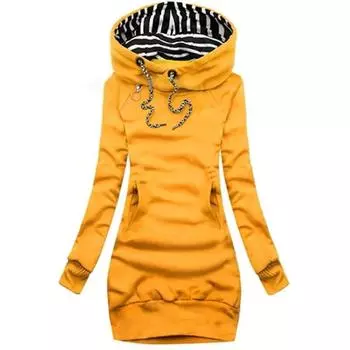 Осенне-зимние женские платья, модное платье с капюшоном и длинными рукавами, повседневные платья с капюшоном для женщин, пуловер, длинный свитшот XS чёрный