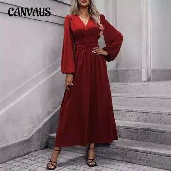 Осенне-зимние женские платья с рукавами-фонариками, платья с высоким разрезом S чёрный