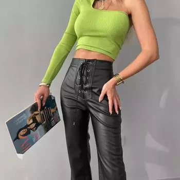 Осенне-зимние женские популярные модные и сексуальные брюки с высокой талией, расклешенные кожаные брюки S белый
