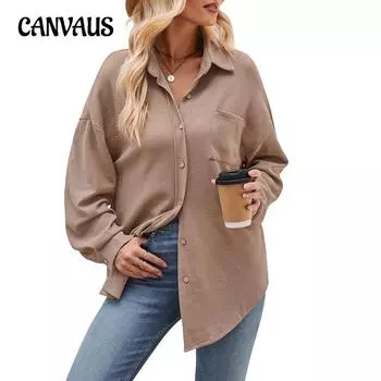 Осенне-зимние женские рубашки, повседневные свободные карманные вафельные модные рубашки с длинными рукавами, топ S чёрный