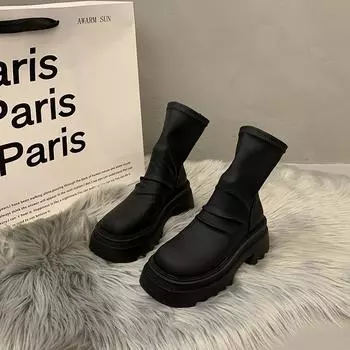 Осенне-зимние женские сапоги из искусственной кожи на платформе, эластичные, модные, с мягкой подошвой, дизайнерские женские ботильоны 35