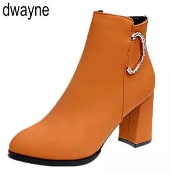 Осенне-зимние женские сапоги на толстом каблуке из кожи, женские туфли с боковой молнией, винтажные модные ботильоны, женская обувь, zapatos de mujer 35 чёрный