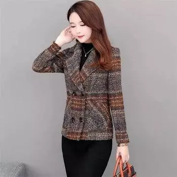 Осенне-зимние женские шерстяные пиджаки, пальто, короткая куртка в клетку, маленькие хлопковые пальто, женские двубортные шерстяные костюмы, куртки M