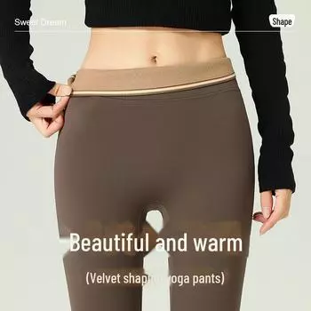 Осенне-зимние женские штаны для йоги: Бархат, плотный, без складок, утягивающий живот, теплые леггинсы S