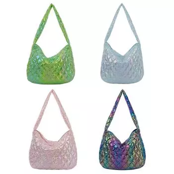 Осенне-зимние женские сумки-тоут, вместительные кошельки с хлопковой подкладкой, сумки с лазерным многоцветным ромбовидным узором для путешествий и работы светло-синий