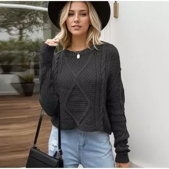 Осенне-зимние женские свободные свитера с круглым вырезом и переплетенным узором, однотонные женские свитера S чёрный