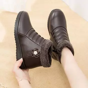 Осенне-зимние женские термосапоги плюс бархатная утолщенная нескользящая повседневная обувь на плоской подошве 35