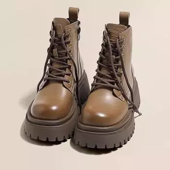Осенне-зимние женские толстые сапоги в британском стиле из натуральной мягкой кожи коричневого цвета, короткие женские сапоги 35 коричневый