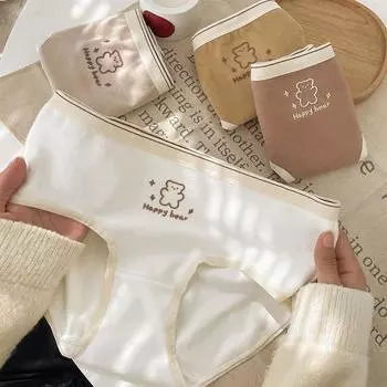 Осенне-зимние женские трусики из искусственного немецкого флиса с начесом, милые, удобные, подростковые трусики со средней талией и рисунком медведя из мультфильма M