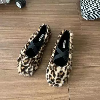 Осенне-зимние женские туфли Мэри Джейн, модные туфли с круглым носком, лаконичные теплые хлопковые туфли для отдыха на природе 35 леопардовый