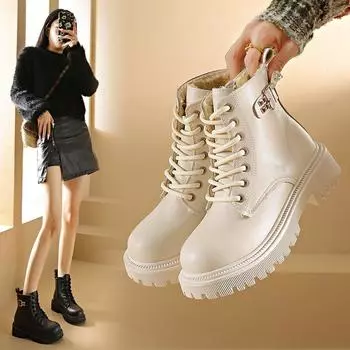 Осенне-зимние женские туфли в британском стиле в стиле ретро с толстой подошвой, утепленные хлопковые ботинки, короткие байкерские ботинки 35