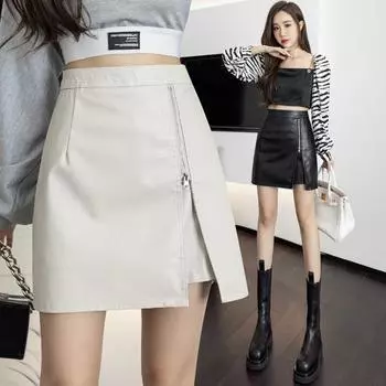 Осенне-зимние женские юбки с неравномерным разрезом, юбка из искусственной кожи с высокой талией, антибликовая юбка трапециевидной формы в упаковке, юбка на бедрах S чёрный