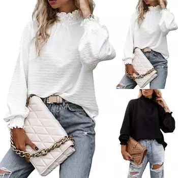 Осенне-зимние женские универсальные топы с высоким воротником и длинными рукавами L чёрный