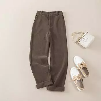 Осенне-зимние женские утолщенные свободные прямые брюки больших размеров, теплые брюки с высокой талией, удобные брюки для отдыха на открытом воздухе 5XL