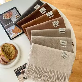 Осенне-зимний 100% шерстяной однотонный шарф, женский, модный, высокого класса, парный, шаль, шарф с бахромой above 175cm