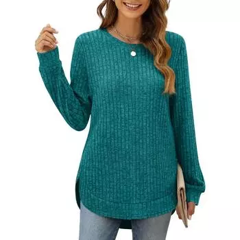 Осенне-зимний эластичный вязаный топ с квадратным вырезом, однотонная свободная футболка с длинными рукавами S