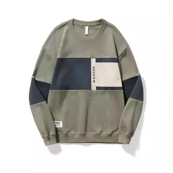 Осенне-зимний американский ретро-сращивающий свитер с длинными рукавами, мужской свободный, большого размера, повседневный, модный брендовый пуловер с круглым вырезом Tide M хаки