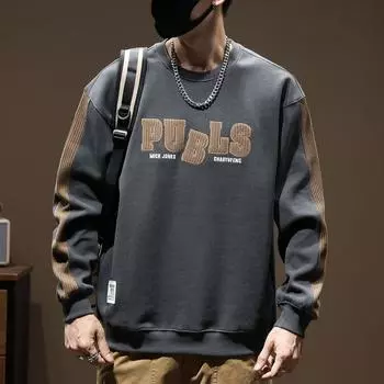 Осенне-зимний американский тяжелый ретро мужской свитер свободного покроя большого размера с вышитым верхом и круглым вырезом, куртка-пуловер M