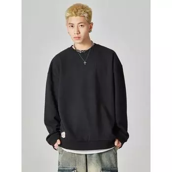 Осенне-зимний американский уличный ретро-замшевый свитер с круглым вырезом, мужской свободный джемпер большого размера, верхняя куртка Tide S темно-коричневого