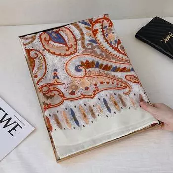 Осенне-зимний этнический хлопковый льняной шарф: Уютная длинная шаль для женщин 180x90cm оранжевый