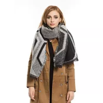 Осенне-зимний этнический стиль, утолщенный теплый геометрический узор, двусторонний шарф-робот, шаль двойного назначения 200*70cm серый