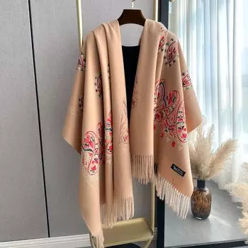 Осенне-зимний этнический стиль вышивка ретро литературная личность мода женщины теплый шарф кондиционер шаль шарф красный