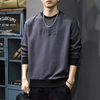 Осенне-зимний бархатный мужской свитер с американской ретро-вышивкой, свободный, большого размера, тяжелый, круглый вырез, пуловер, куртка M