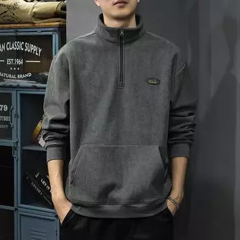 Осенне-зимний бархатный свитер с полумолнией и воротником-стойкой, мужской плотный вельветовый американский ретро-стиральный пуловер, повседневная куртка Tide M