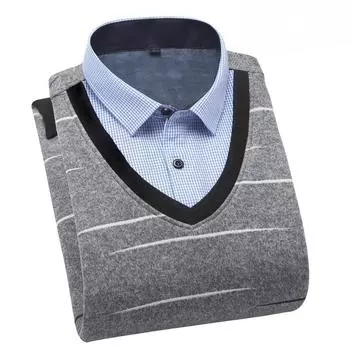 Осенне-зимний бархатный утолщенный поддельный свитер с длинными рукавами и воротником-стойкой для мужчин, повседневный теплый вязаный свитер L