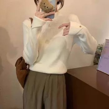 Осенне-зимний базовый свитер кофейного цвета, женский трикотажный свитер с полувысоким воротом, облегающий топ S