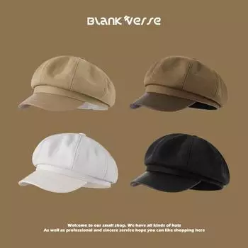 Осенне-зимний берет для девочек, универсальная шляпа с маленьким восьмиугольным лицом, литературная ретро-шляпа газетчика, шляпа художника average size (55-59cm) adjustable чёрный