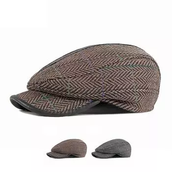 Осенне-зимний берет, мужская шерстяная кепка в британском стиле ретро, теплые кепки газетчика для мужчин, классические плоские кепки в елочку, шляпы художников Гэтсби, Boina XL(59-60CM) серый