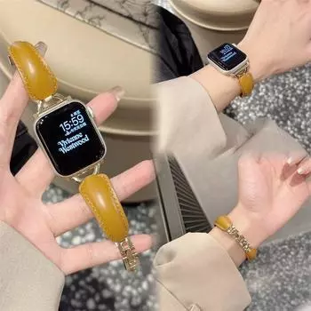 Осенне-зимний браслет из натуральной кожи для Apple Watch S10, ремешок для Apple Watch S9, женский ремешок для iWatch Brown Hand Bracelet 38mm [123 generation]]