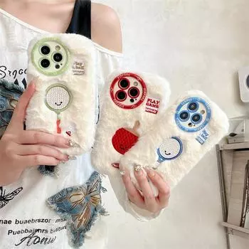 Осенне-зимний чехол с круглым отверстием, милый и забавный, в виде спортивной ракетки, для iPhone 16 Pro Max 15 14 Plus 13 Pro 12 11, защитный чехол от падения iPhone 16 Pro Max красный