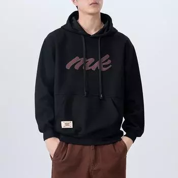 Осенне-зимний черный свитер с капюшоном, мужская свободная молодежная одежда большого размера, модная повседневная куртка, топ-тренд M чёрный