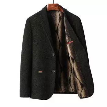 Осенне-зимний деловой костюм среднего возраста с однобортным бархатным подкладом, теплое толстое пальто 170 кофейный