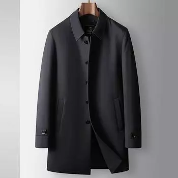 Осенне-зимний деловой плащ со съемными лацканами, теплый пуховый тренчкот для людей среднего возраста, толстое пальто 170 чёрный